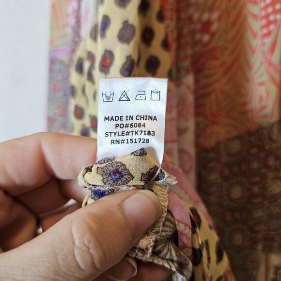 ee: some Womens Medium Sheer Top Mixed Print Pink Green Yellow Batwing - Picture 6 of 9